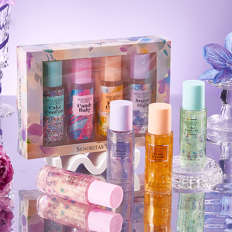 4 عدد 75 میلی‌لیتر * 4 ادو پرفیوم فلورال اسپری بدن میوه‌ای زنانه 75 میلی‌لیتری بادی میست هدیه