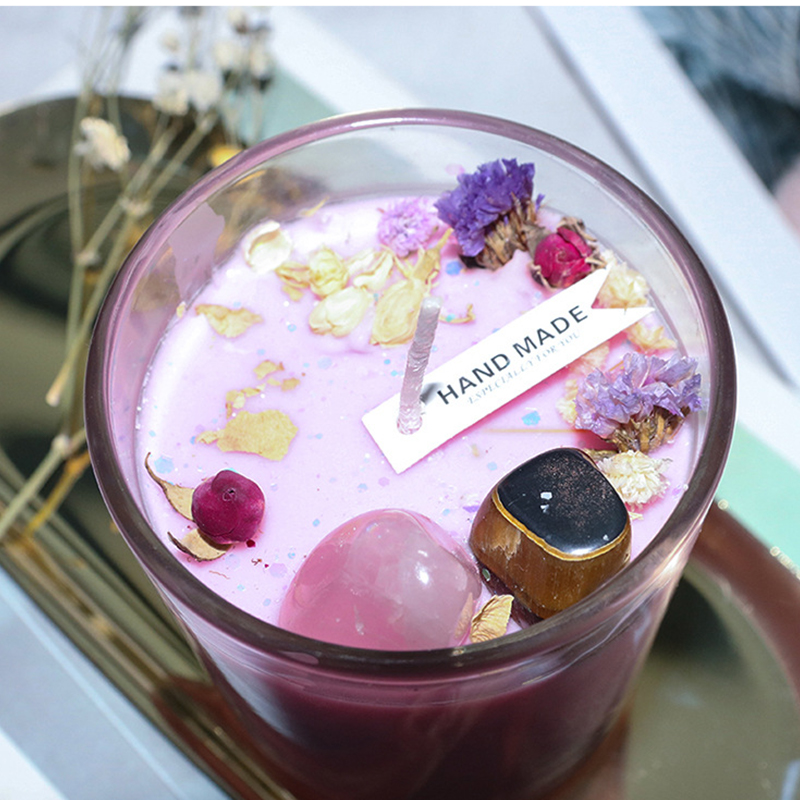100 گرم دکور خانه دست ساز واکس سویا آروماتراپی سازگار با محیط زیست شمع معطر گل خشک سنگ کریستال بالا برای مهمانی ها هدیه تولد
